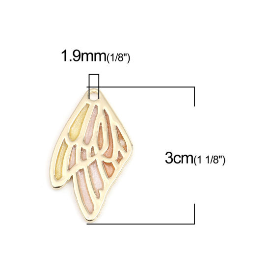 Bild von Zinklegierung Insekt Anhänger Schmetterlingsflügel Vergoldet Bunt Emaille 30mm x 16mm, 5 Stück