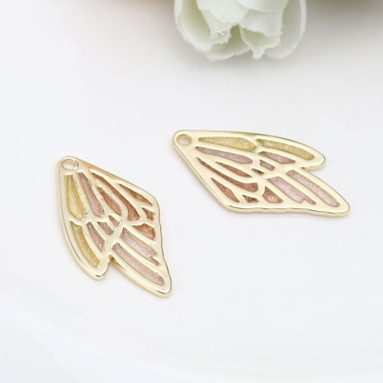 Bild von Zinklegierung Insekt Anhänger Schmetterlingsflügel Vergoldet Bunt Emaille 30mm x 16mm, 5 Stück