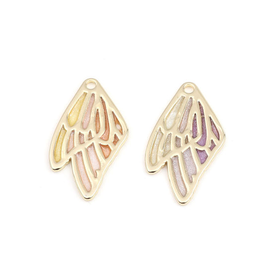 Bild von Zinklegierung Insekt Anhänger Schmetterlingsflügel Vergoldet Bunt Emaille 30mm x 16mm, 5 Stück