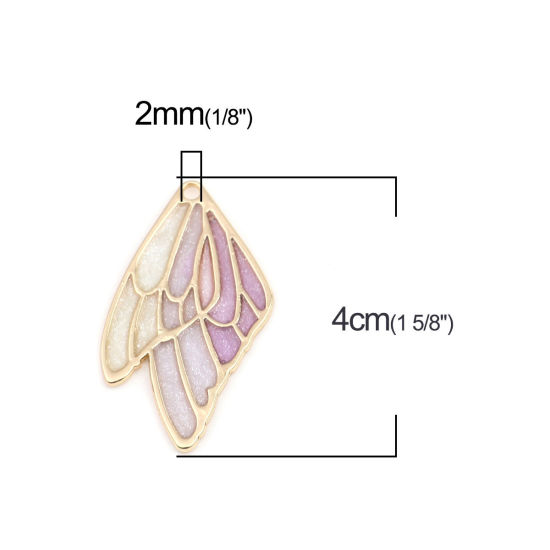 Bild von Zinklegierung Insekt Anhänger Schmetterlingsflügel Vergoldet Bunt Emaille 40mm x 21mm, 5 Stück