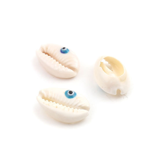 Image de Perles en Coquille Escargot de Mer Crème Œil Mauvais 25mm x 17mm - 18mm x 13mm, 10 Pcs