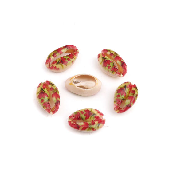 Image de Perles en Coquille Escargot de Mer Multicolore Feuilles de Fleur 25mm x 17mm - 18mm x 13mm, 10 Pcs