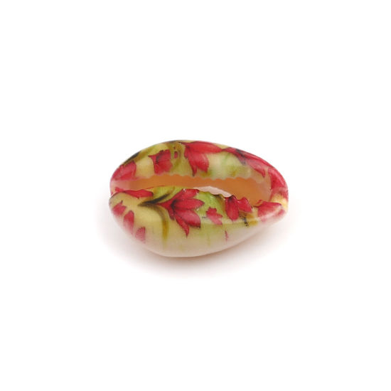 Image de Perles en Coquille Escargot de Mer Multicolore Feuilles de Fleur 25mm x 17mm - 18mm x 13mm, 10 Pcs