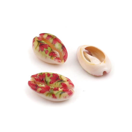 Image de Perles en Coquille Escargot de Mer Multicolore Feuilles de Fleur 25mm x 17mm - 18mm x 13mm, 10 Pcs