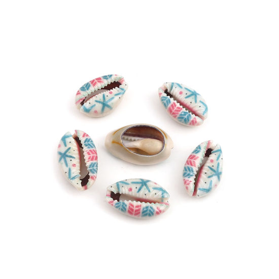 Image de Perles en Coquille Escargot de Mer Bleu & Rose Etoile de Mer 25mm x 17mm - 18mm x 13mm, 10 Pcs