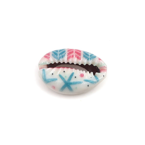 Image de Perles en Coquille Escargot de Mer Bleu & Rose Etoile de Mer 25mm x 17mm - 18mm x 13mm, 10 Pcs