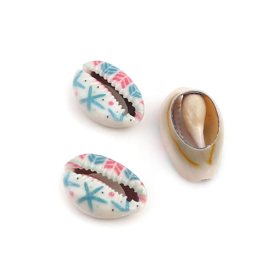 Image de Perles en Coquille Escargot de Mer Bleu & Rose Etoile de Mer 25mm x 17mm - 18mm x 13mm, 10 Pcs