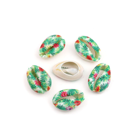 Image de Perles en Coquille Escargot de Mer Vert Fleurs 25mm x 17mm - 18mm x 13mm, 10 Pcs