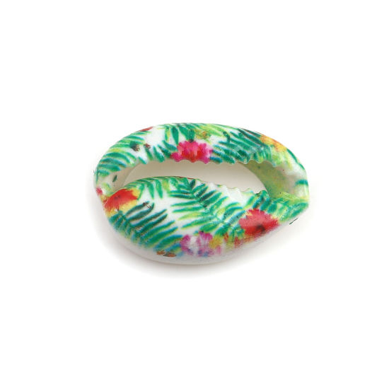 Image de Perles en Coquille Escargot de Mer Vert Fleurs 25mm x 17mm - 18mm x 13mm, 10 Pcs
