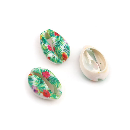 Image de Perles en Coquille Escargot de Mer Vert Fleurs 25mm x 17mm - 18mm x 13mm, 10 Pcs