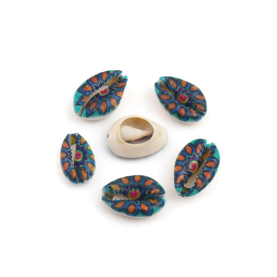 Image de Perles en Coquille Escargot de Mer Multicolore 25mm x 17mm - 18mm x 13mm, 10 Pcs
