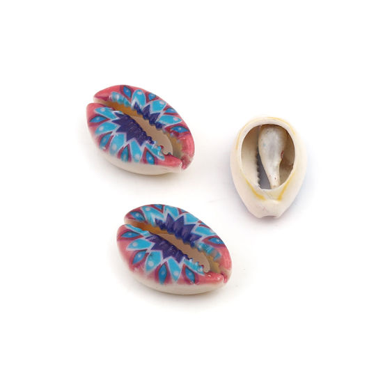 Image de Perles en Coquille Escargot de Mer Bleu & Rose 25mm x 17mm - 18mm x 13mm, 10 Pcs