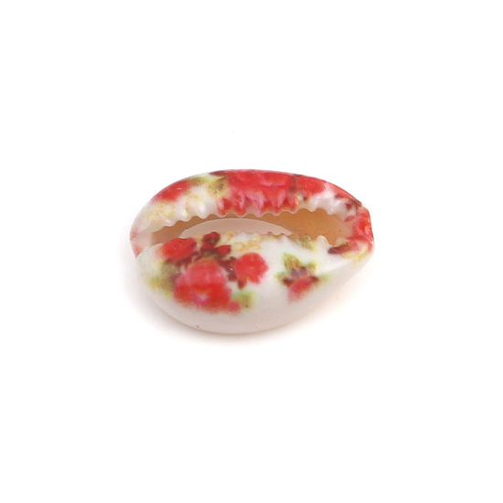 Image de Perles en Coquille Escargot de Mer Rouge Fleurs 25mm x 17mm - 18mm x 13mm, 10 Pcs
