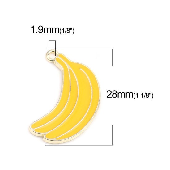 Bild von Zinklegierung Charms Banana Vergoldet Gelb Emaille 28mm x 17mm, 5 Stück