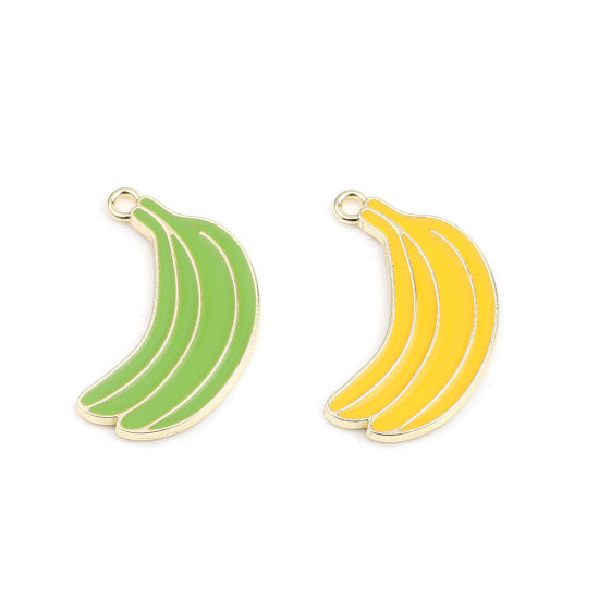 Bild von Zinklegierung Charms Banana Vergoldet Gelb Emaille 28mm x 17mm, 5 Stück