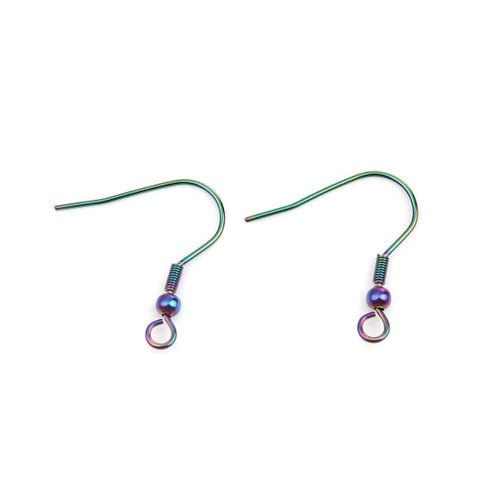 Picture of 304 Stainless Steel Ear Wire Hooks Earrings For DIY Jewelry Making Accessories Hook Rainbow Color Plated With Loop 22mm x 20mm, Post/ Wire Size: (21 gauge), 20 PCs