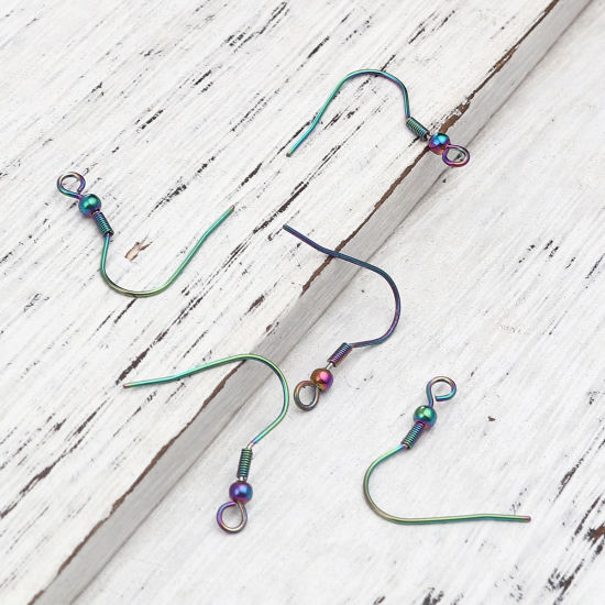 Picture of 304 Stainless Steel Ear Wire Hooks Earrings For DIY Jewelry Making Accessories Hook Rainbow Color Plated With Loop 22mm x 20mm, Post/ Wire Size: (21 gauge), 20 PCs