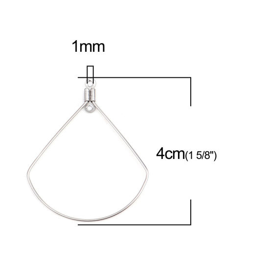 Image de Boucles d'Oreilles en 304 Acier Inoxydable Eventail Argent Mat 40mm x 32mm, 10 Pcs