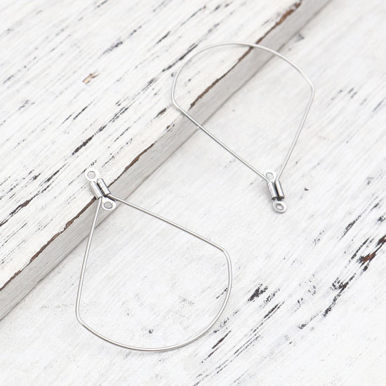 Image de Boucles d'Oreilles en 304 Acier Inoxydable Eventail Argent Mat 40mm x 32mm, 10 Pcs