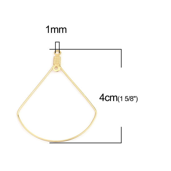 Image de Boucles d'Oreilles en 304 Acier Inoxydable Eventail Doré 40mm x 32mm, 10 Pcs