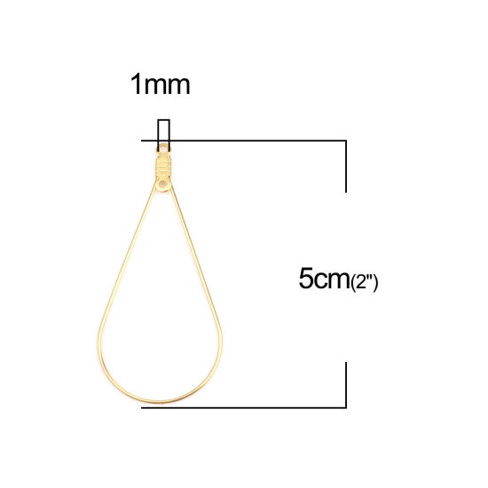 Image de Boucles d'Oreilles en 304 Acier Inoxydable Goutte d'Eau Doré 50mm x 23mm, 10 Pcs