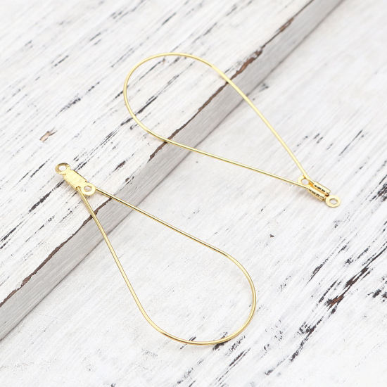 Image de Boucles d'Oreilles en 304 Acier Inoxydable Goutte d'Eau Doré 50mm x 23mm, 10 Pcs