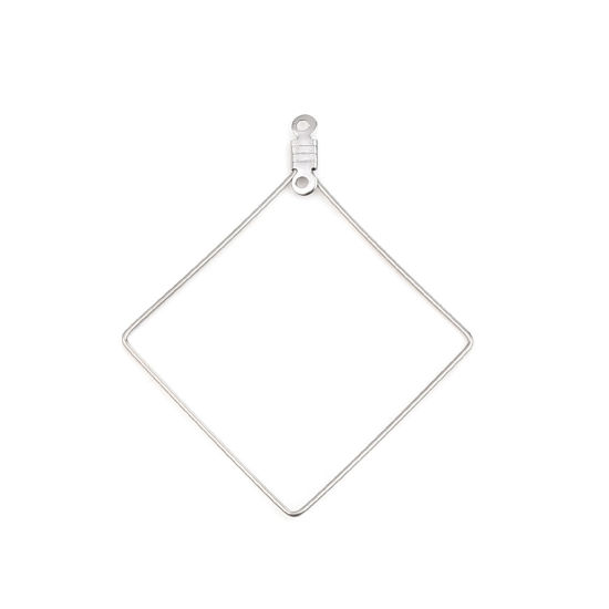 Image de Boucles d'Oreilles en 304 Acier Inoxydable Losange Argent Mat 47mm x 41mm, 10 Pcs