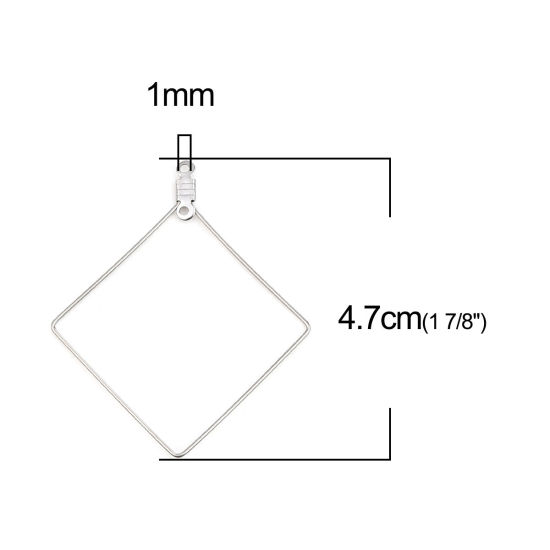 Image de Boucles d'Oreilles en 304 Acier Inoxydable Losange Argent Mat 47mm x 41mm, 10 Pcs