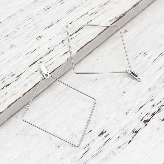 Image de Boucles d'Oreilles en 304 Acier Inoxydable Losange Argent Mat 47mm x 41mm, 10 Pcs
