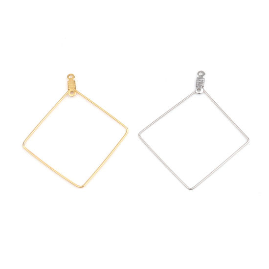 Image de Boucles d'Oreilles en 304 Acier Inoxydable Losange Argent Mat 47mm x 41mm, 10 Pcs