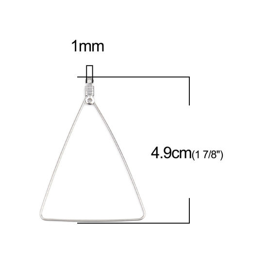 Image de Boucles d'Oreilles en 304 Acier Inoxydable Triangle Argent Mat 49mm x 35mm, 10 Pcs