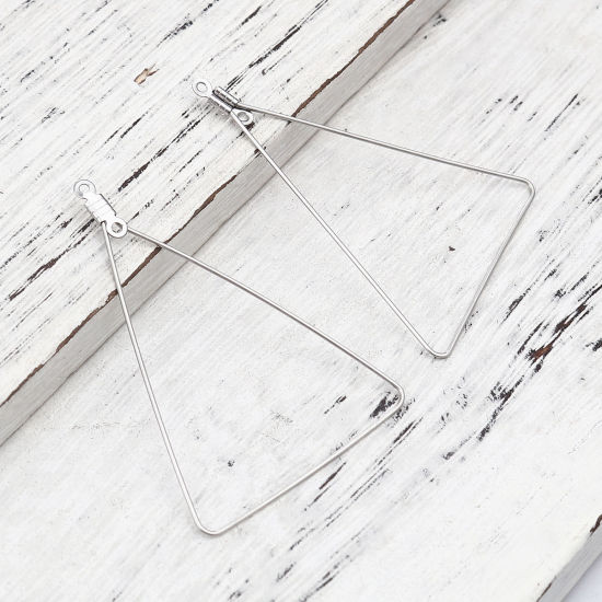 Image de Boucles d'Oreilles en 304 Acier Inoxydable Triangle Argent Mat 49mm x 35mm, 10 Pcs