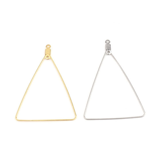 Image de Boucles d'Oreilles en 304 Acier Inoxydable Triangle Argent Mat 49mm x 35mm, 10 Pcs