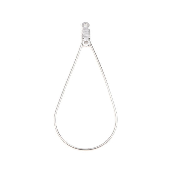 Image de Boucles d'Oreilles en 304 Acier Inoxydable Goutte d'Eau Argent Mat 50mm x 23mm, 10 Pcs