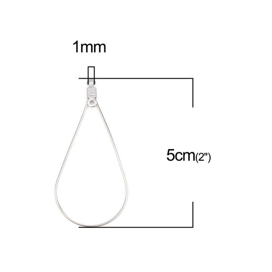 Image de Boucles d'Oreilles en 304 Acier Inoxydable Goutte d'Eau Argent Mat 50mm x 23mm, 10 Pcs