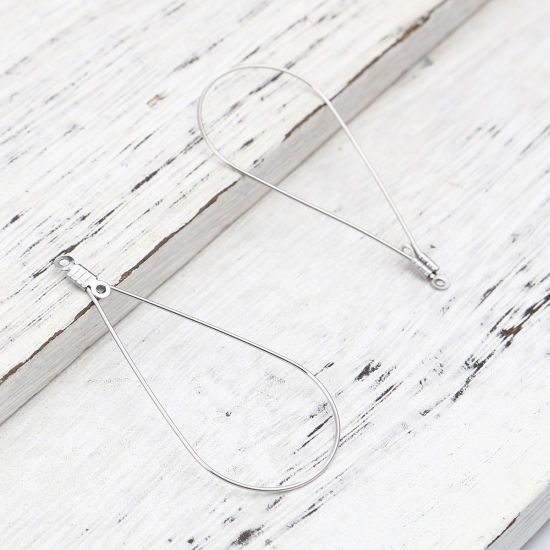 Image de Boucles d'Oreilles en 304 Acier Inoxydable Goutte d'Eau Argent Mat 50mm x 23mm, 10 Pcs