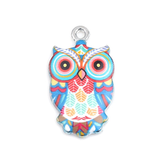 Image de Breloques Halloween en Alliage de Zinc Hibou Argent Mat Multicolore Émail 23mm x 13mm, 10 Pcs