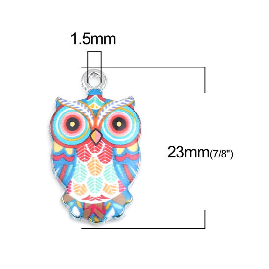 Image de Breloques Halloween en Alliage de Zinc Hibou Argent Mat Multicolore Émail 23mm x 13mm, 10 Pcs