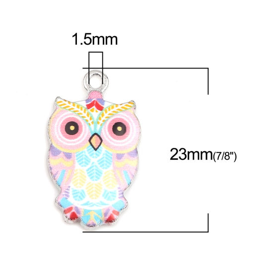 Image de Breloques Halloween en Alliage de Zinc Hibou Argent Mat Multicolore Émail 23mm x 13mm, 10 Pcs