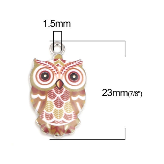 Image de Breloques Halloween en Alliage de Zinc Hibou Argent Mat Café Émail 23mm x 13mm, 10 Pcs