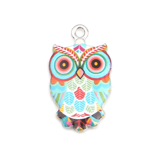 Image de Breloques Halloween en Alliage de Zinc Hibou Argent Mat Multicolore Émail 23mm x 13mm, 10 Pcs
