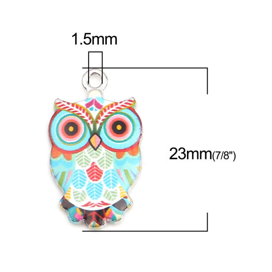 Image de Breloques Halloween en Alliage de Zinc Hibou Argent Mat Multicolore Émail 23mm x 13mm, 10 Pcs
