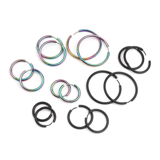 Image de Boucles d'Oreilles Créole Anneaux en 304 Acier Inoxydable Plaqué de Couleur Arc-en-ciel Annulaire 26mm Dia., Epaisseur de Fil: (19 gauge), 1 Paire
