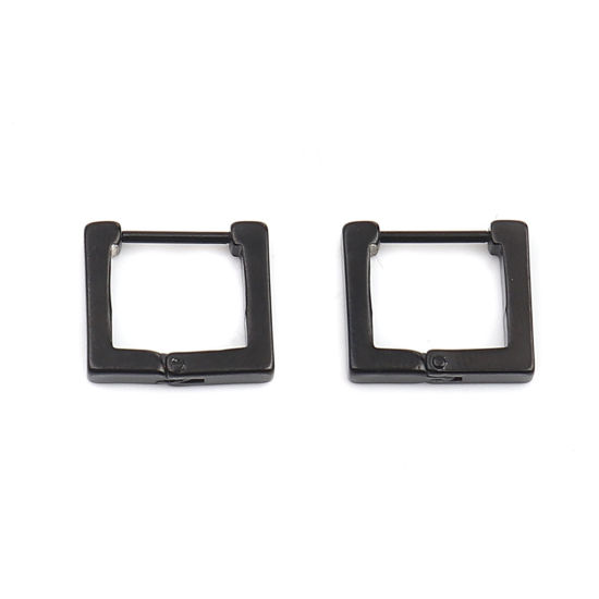Image de Boucles d'Oreilles Créole Anneaux en 304 Acier Inoxydable Noir Rectangle 15mm x 13mm , Epaisseur de Fil: (19 gauge), 1 Paire