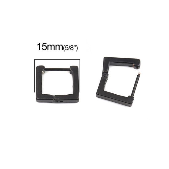 Image de Boucles d'Oreilles Créole Anneaux en 304 Acier Inoxydable Noir Rectangle 15mm x 13mm , Epaisseur de Fil: (19 gauge), 1 Paire