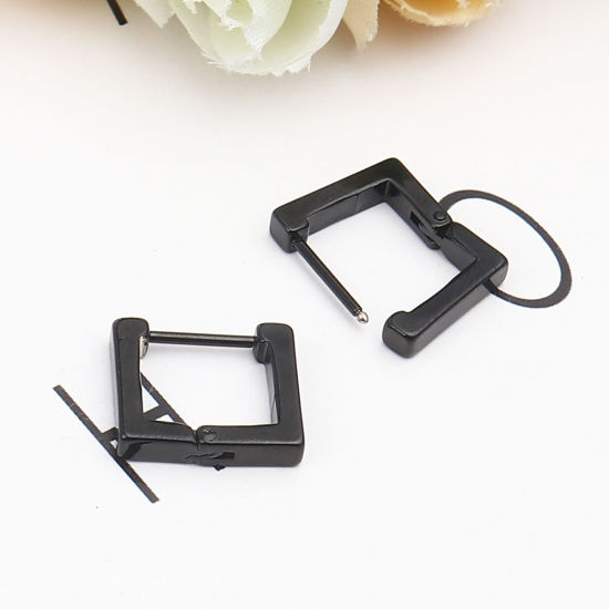 Image de Boucles d'Oreilles Créole Anneaux en 304 Acier Inoxydable Noir Rectangle 15mm x 13mm , Epaisseur de Fil: (19 gauge), 1 Paire