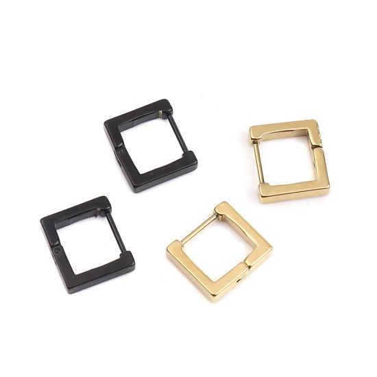 Image de Boucles d'Oreilles Créole Anneaux en 304 Acier Inoxydable Noir Rectangle 15mm x 13mm , Epaisseur de Fil: (19 gauge), 1 Paire
