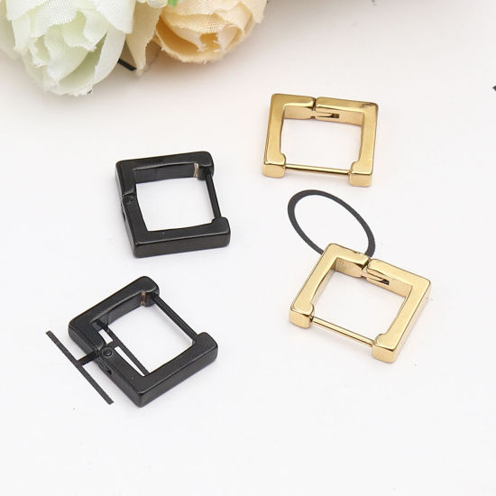 Image de Boucles d'Oreilles Créole Anneaux en 304 Acier Inoxydable Noir Rectangle 15mm x 13mm , Epaisseur de Fil: (19 gauge), 1 Paire