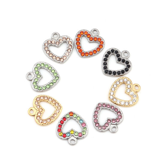 Immagine di 304 Acciaio Inossidabile Charms Cuore Tono Argento Verde Strass 15mm x 14mm, 2 Pz
