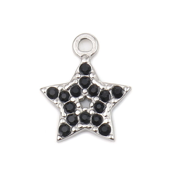 Immagine di 304 Acciaio Inossidabile Charms Stella a Cinque Punte Tono Argento Nero Strass 15mm x 12mm, 2 Pz